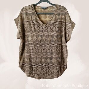 NY COLLECTION Lace Dolman V-neck Short Sleeve Top